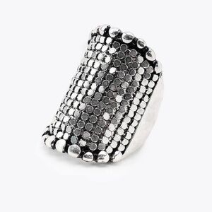 NWT. Zara Metal Mesh Maxi Ring. Size S-12.